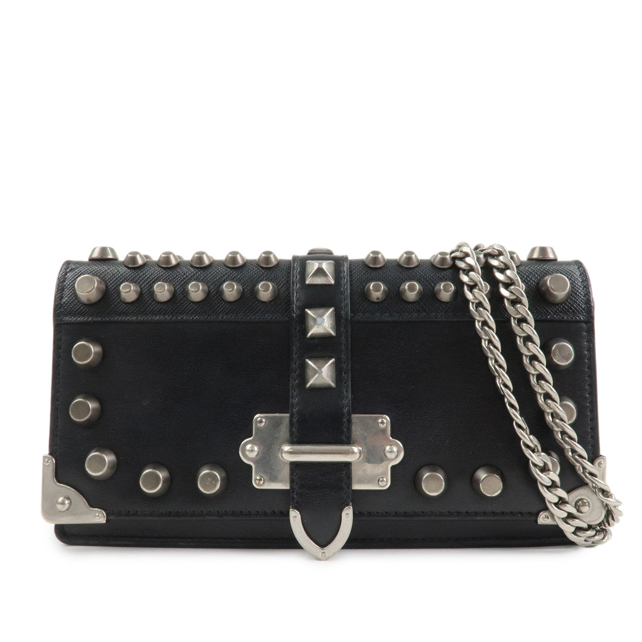 Studs Wallet Bag d Leather Black Chain Handbag