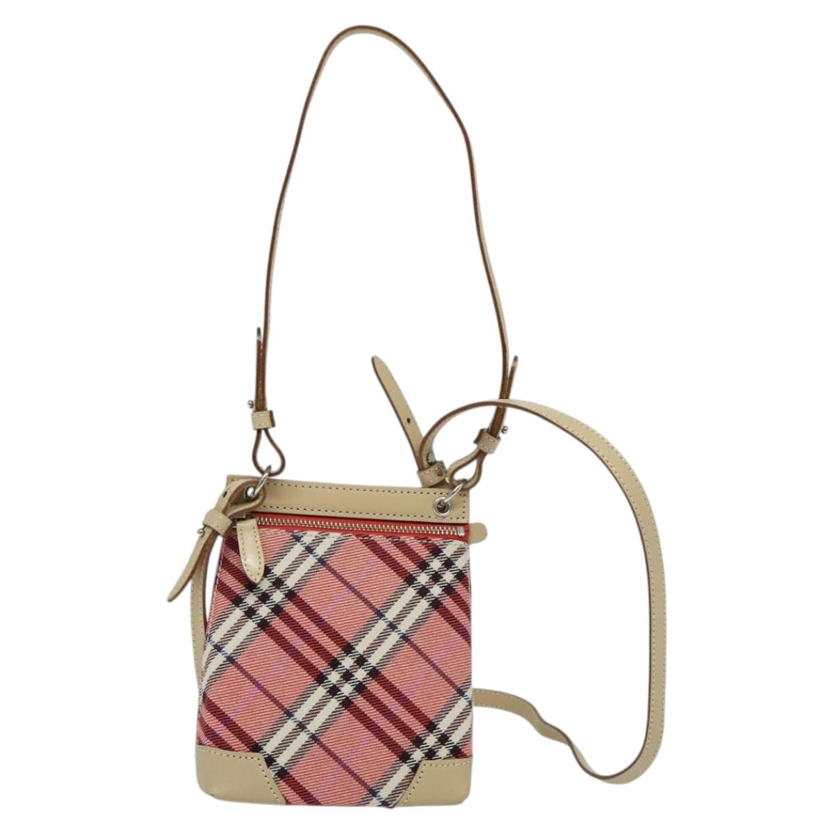 Burberry Label Shoulder Bag Canvas Blue Pink
