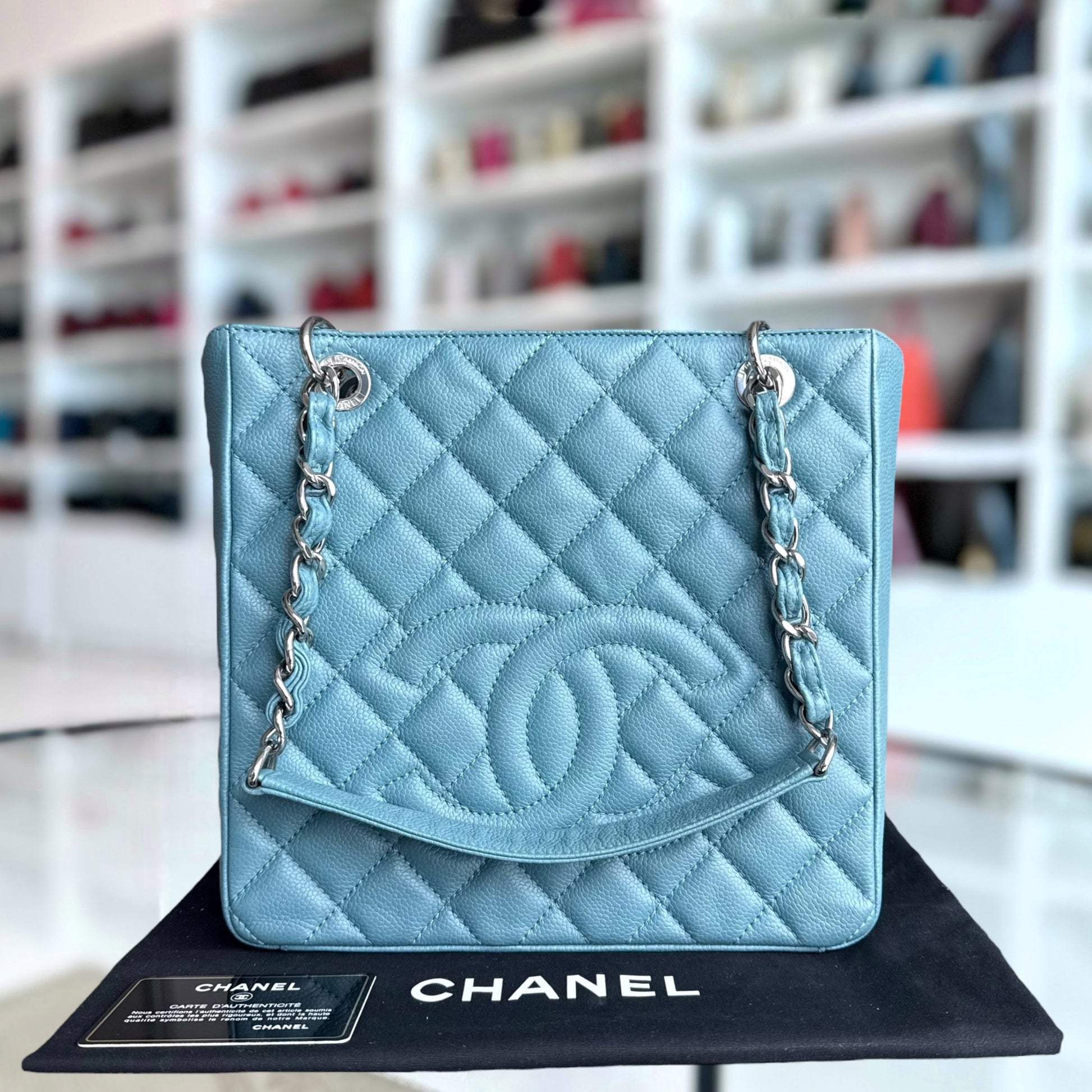 Chanel PST Petite Shopping Tote - Caviar Light Quilted Blue Tote Bag