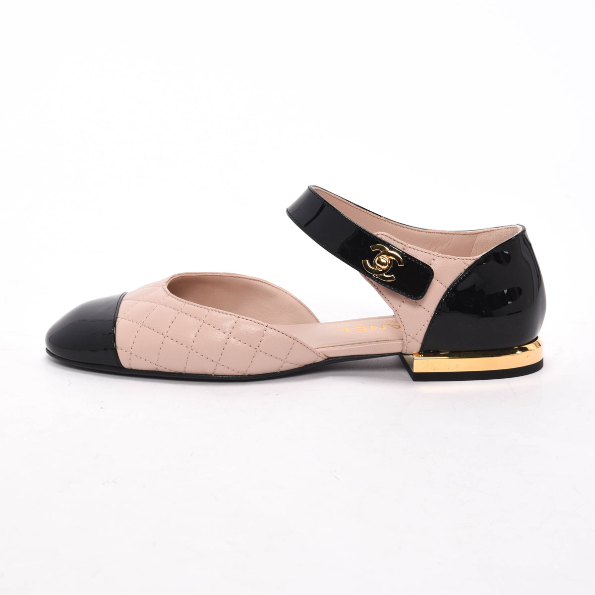 Chanel Pink Quilted Lambskin Turnlock Mary Jane Flats 37.5