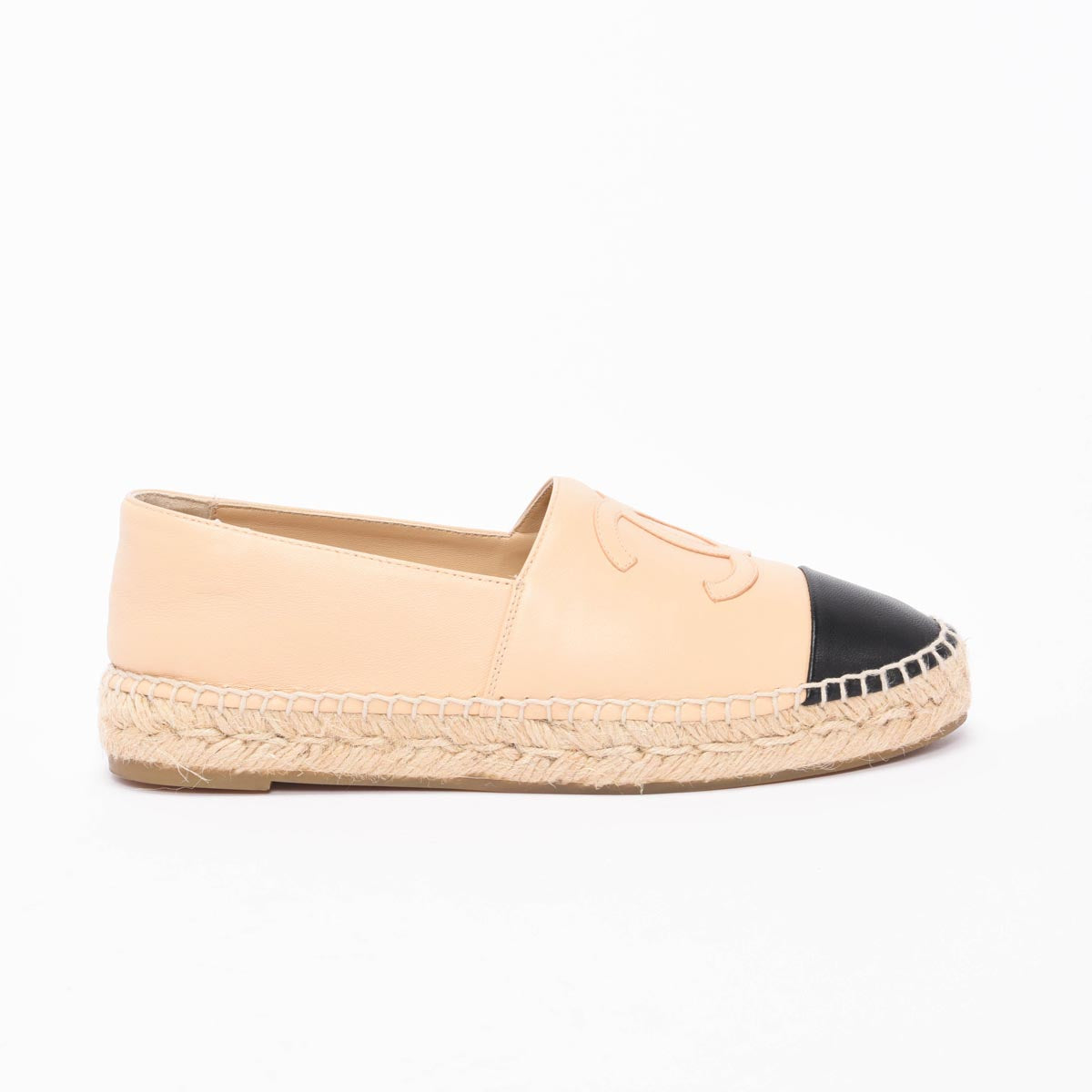 Chanel Beige & Black Lambskin CC Espadrilles 36 Accessory