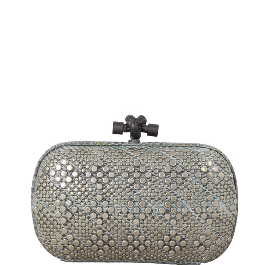 Bottega Veneta Knot Studded Python Trim Clutch Clutch Bag