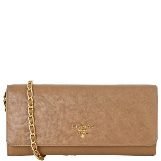 Prada Crossbody Bag Wallet on Metal Saffiano Brown Shoulder Bag