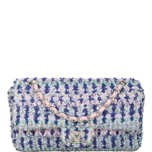 Chanel Classic Single Tweed Handbag Blue Medium Shoulder Bag