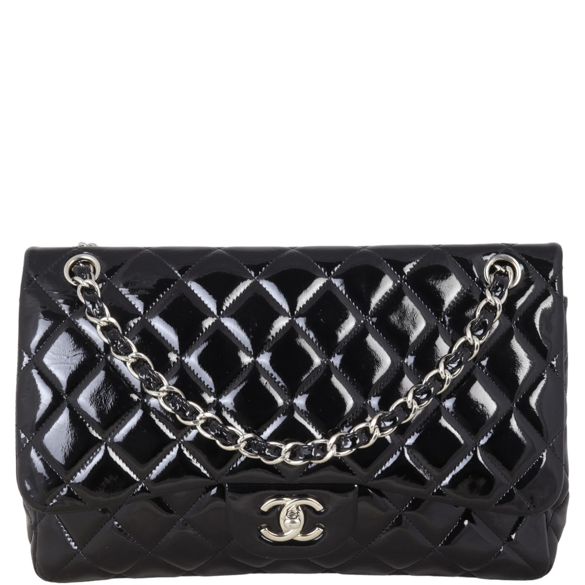 Chanel Classic Double Jumbo Patent Handbag Quilted Flap Shoulder Bag