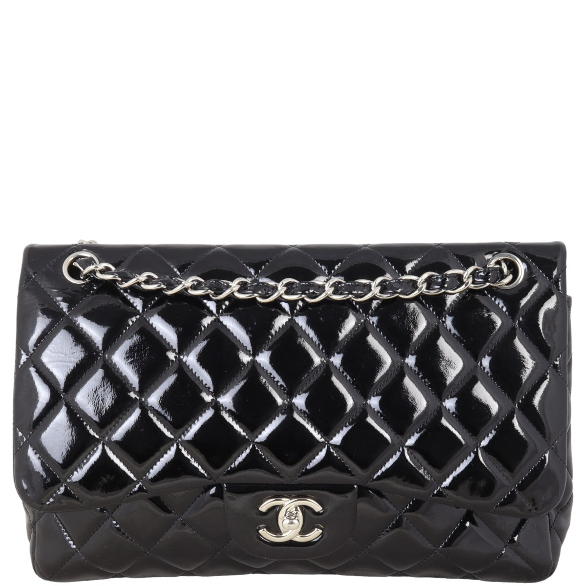 Chanel Classic Double Jumbo Patent Handbag Quilted Flap Shoulder Bag