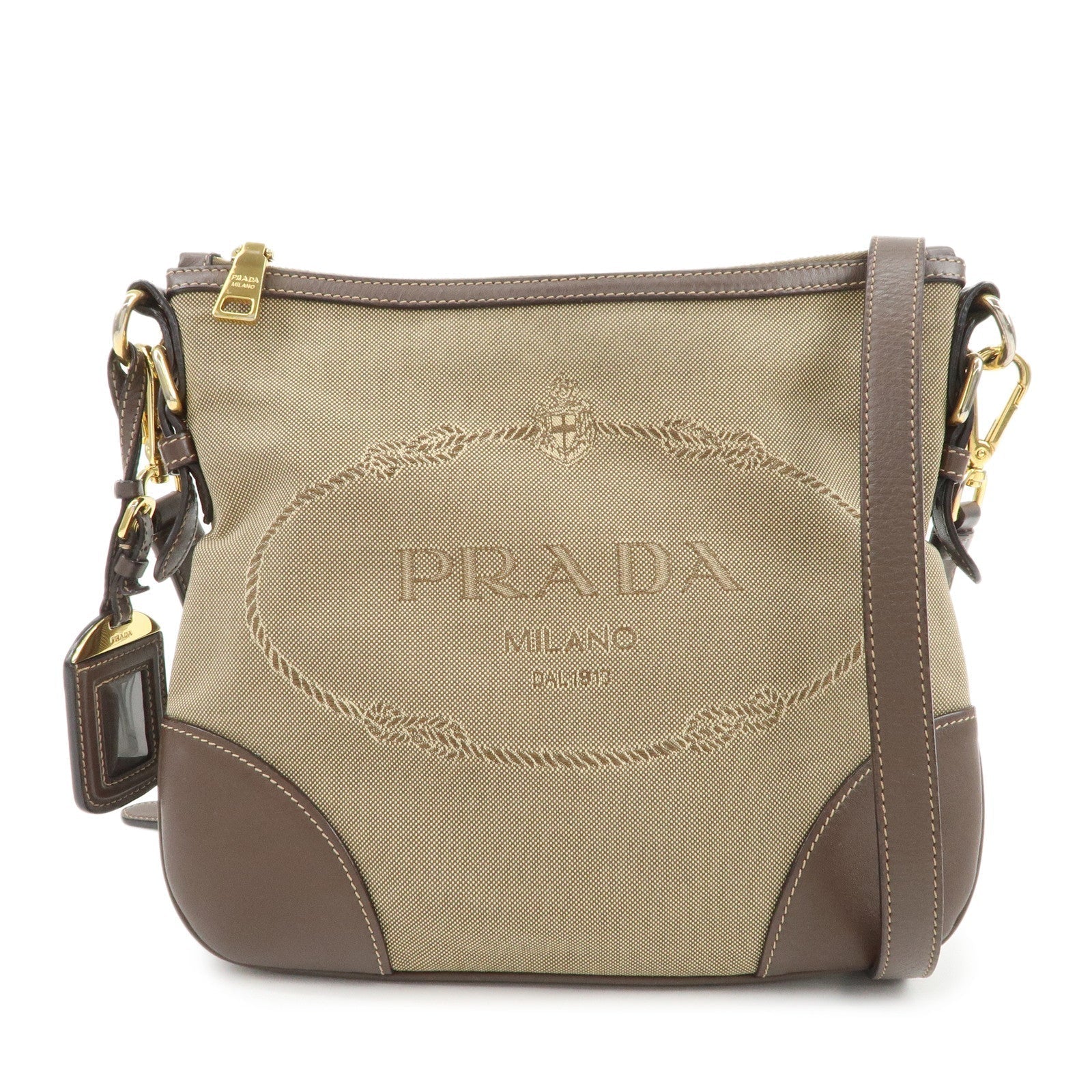 Shoulder Bag Jacquard 3 Leather Brown Beige