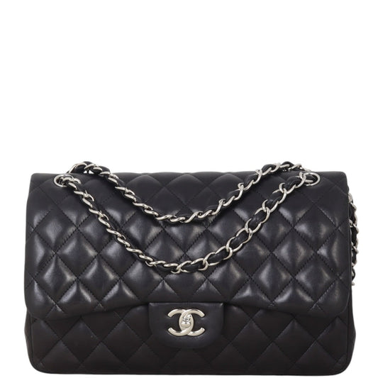 Chanel Classic Double Jumbo Handbag Quilted Black Crossbody Bag