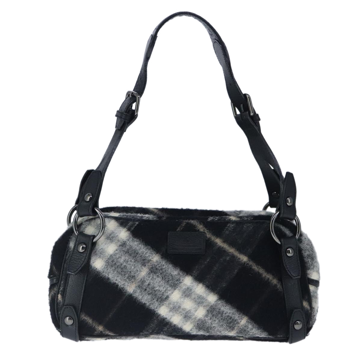 Burberry Label Wool Shoulder Bag Black Blue