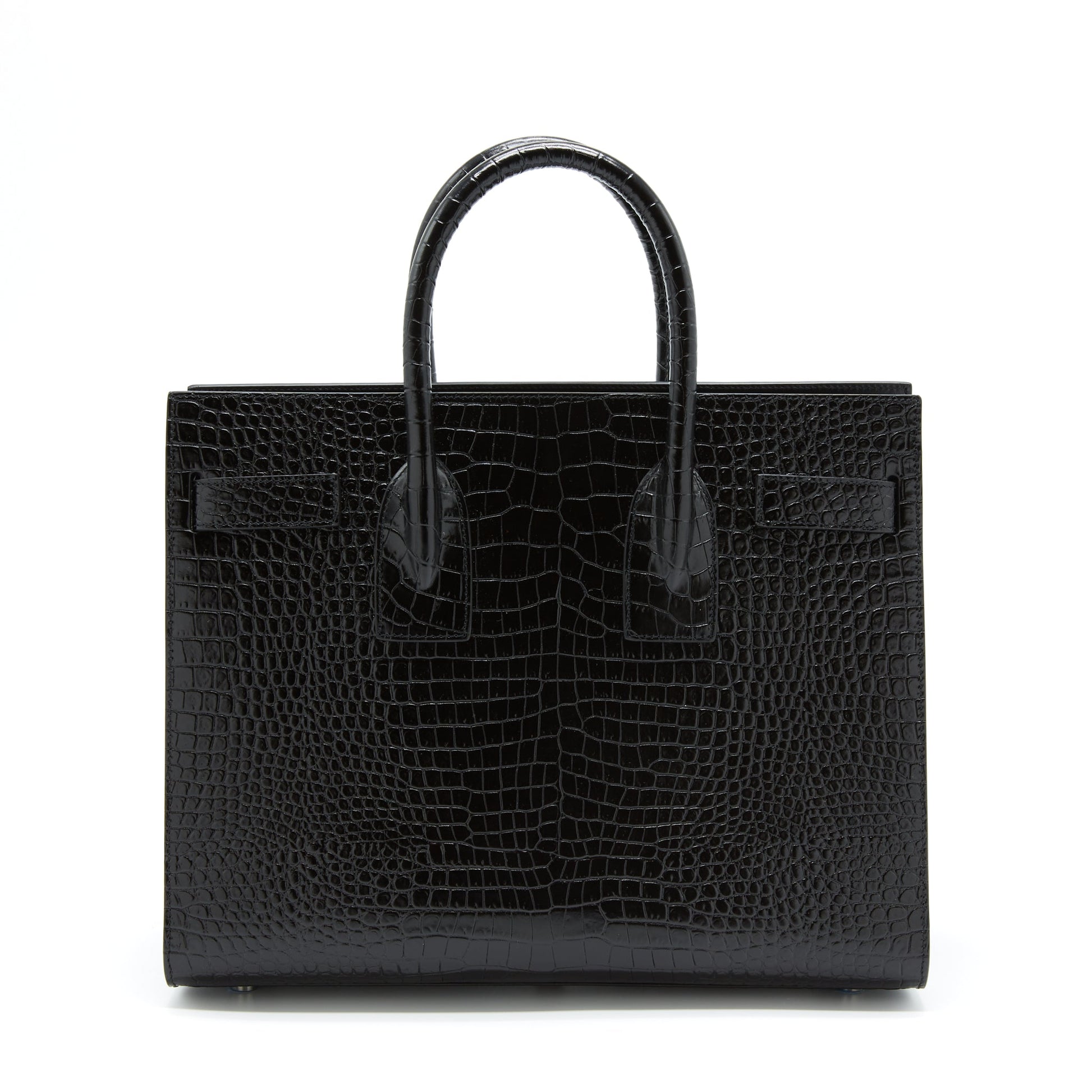 YSL Saint Laurent Sac De Jour Crocodile Embossed Travel Bag Black