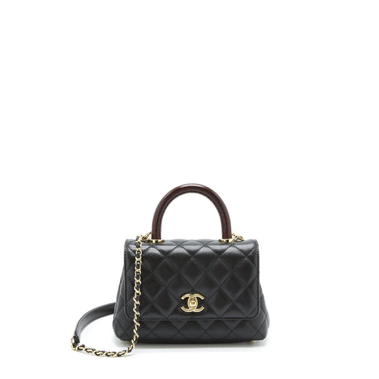 Chanel Coco Handle Flap Caviar Burgundy Handle Black Shoulder Bag