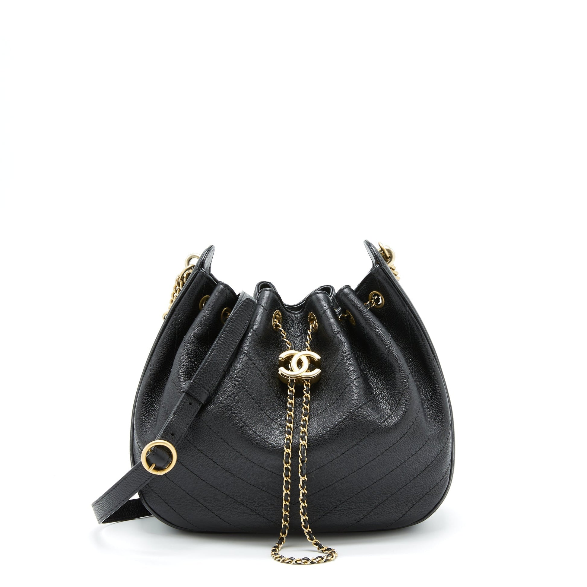 Chanel Chevron Bucket Grained Calfskin GHW Black Bucket Bag