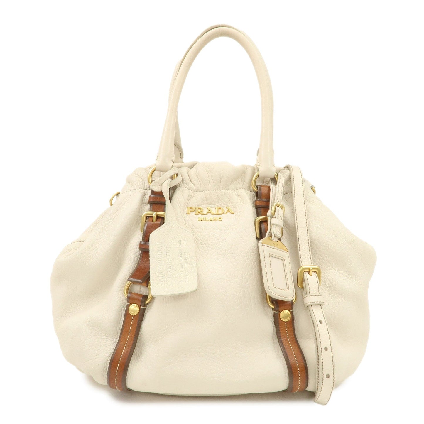 Tote Bag 2Way Bag d Leather White Brown