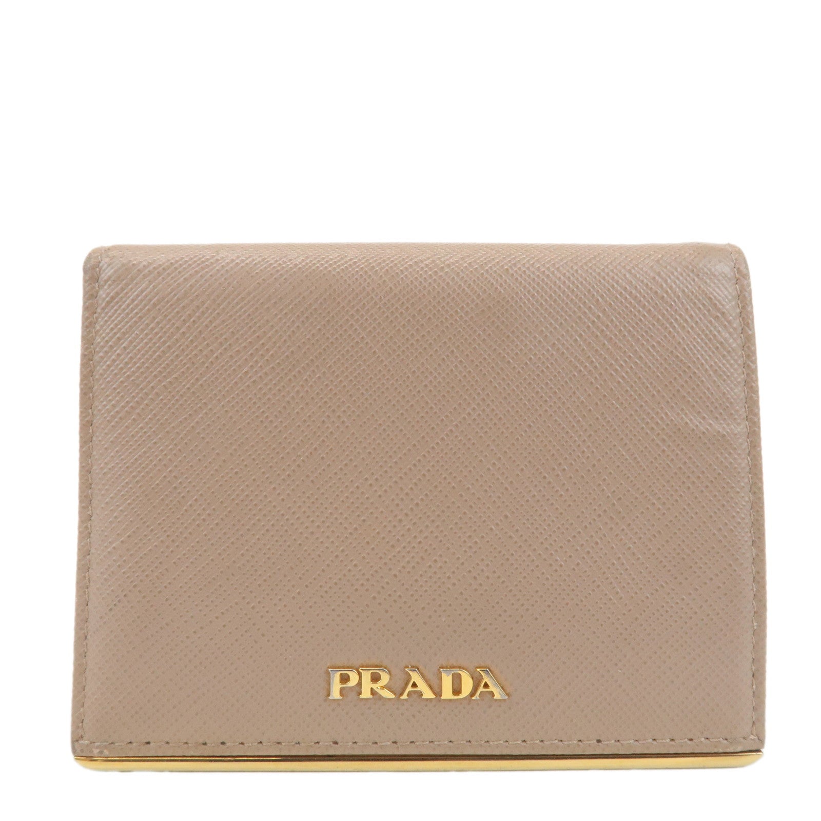 Bi-Fold Wallet d Leather Saffiano Beige Handbag