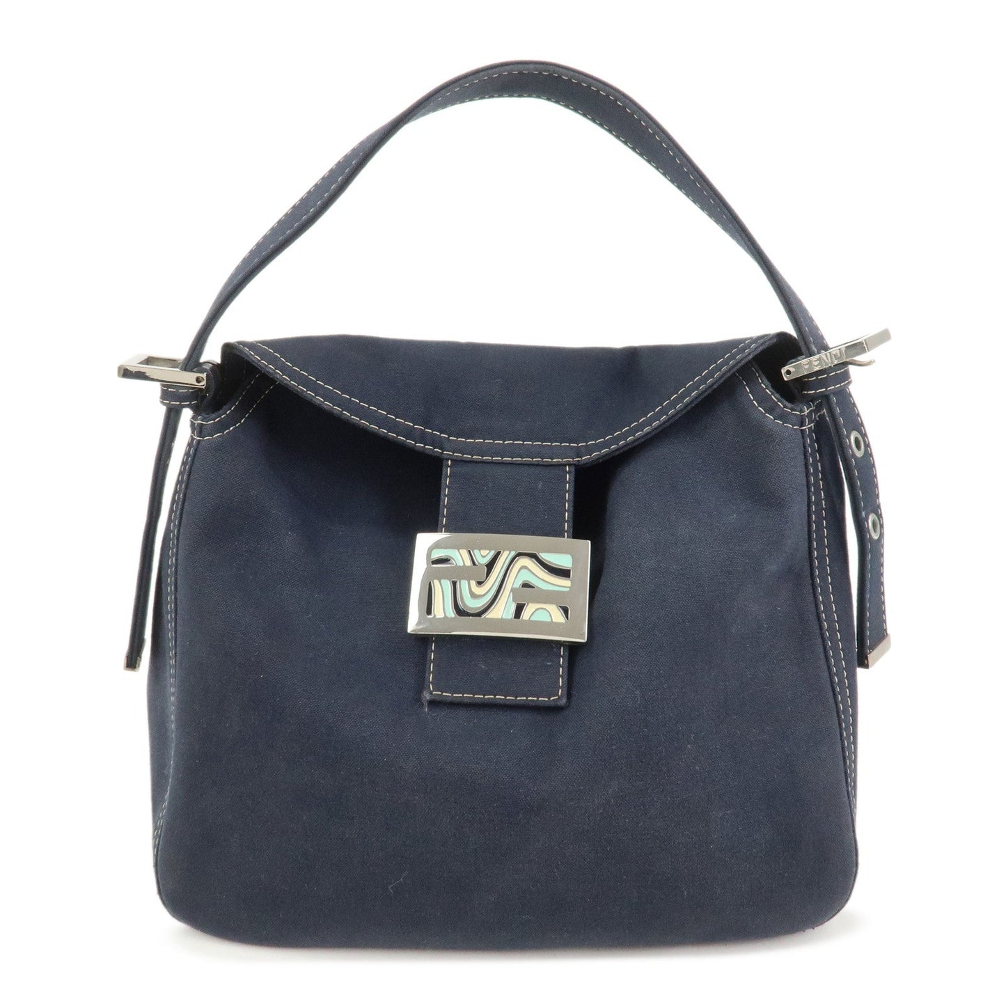 Shoulder Bag Hand Bag Canvas Navy Logo