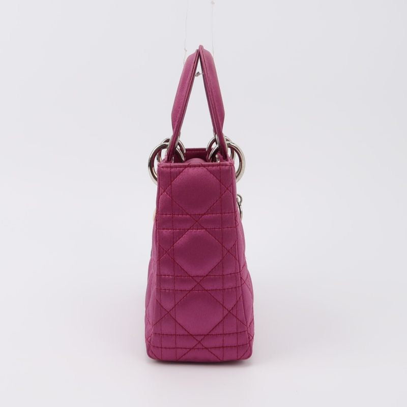 Dior Lady Silk With Hardware Handbag Pink Silver Travel Bag