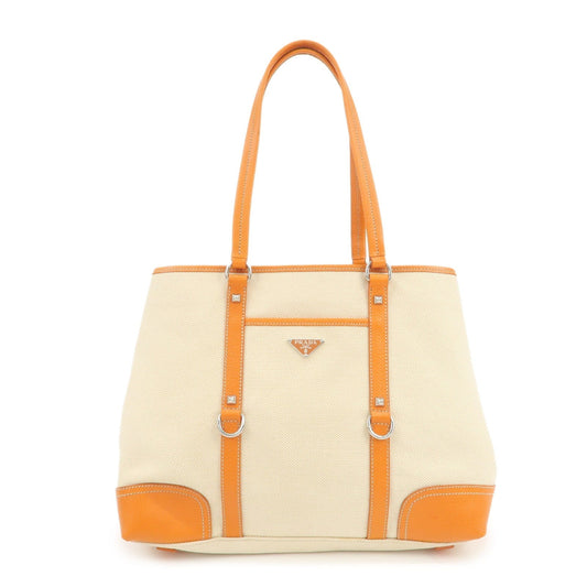Tote Bag Triangle Natural Leather Canvas Orange