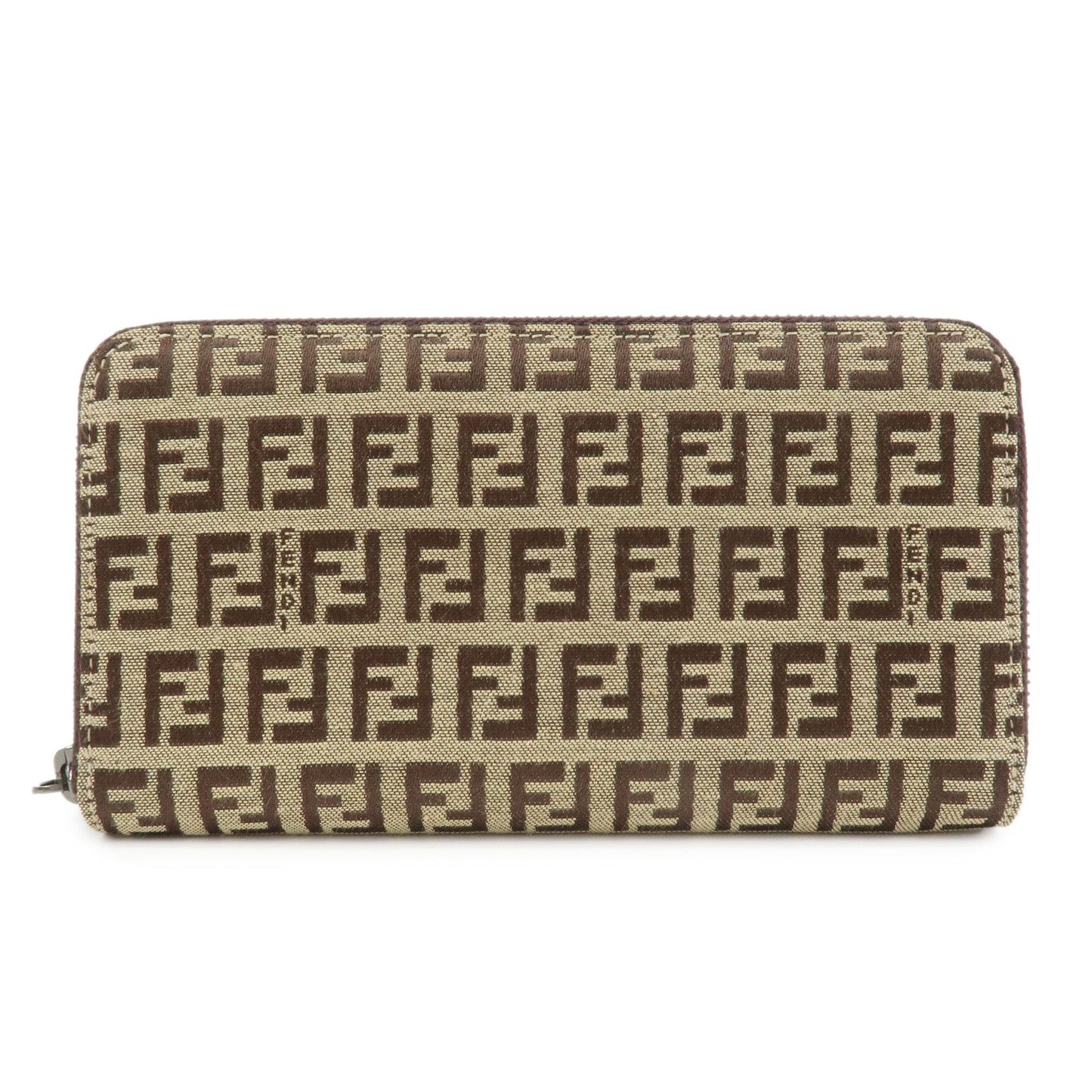 Zucchino Round Zippy Long Wallet Leather Canvas Brown Handbag
