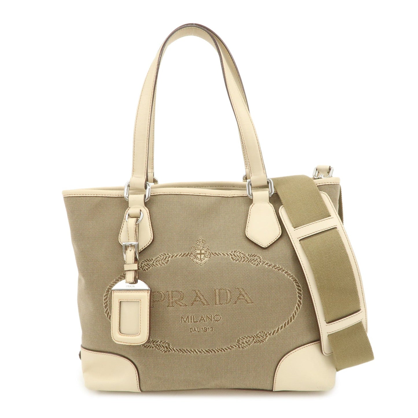 Tote Bag Jacquard 2Way Shoulder Bag Leather Beige Logo