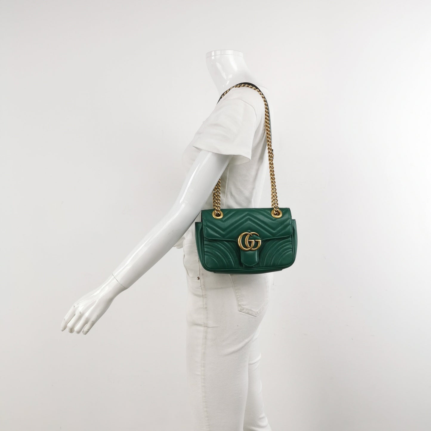 Gucci Marmont Flap Hardware Leather Calfskin Green Gold Travel Bag