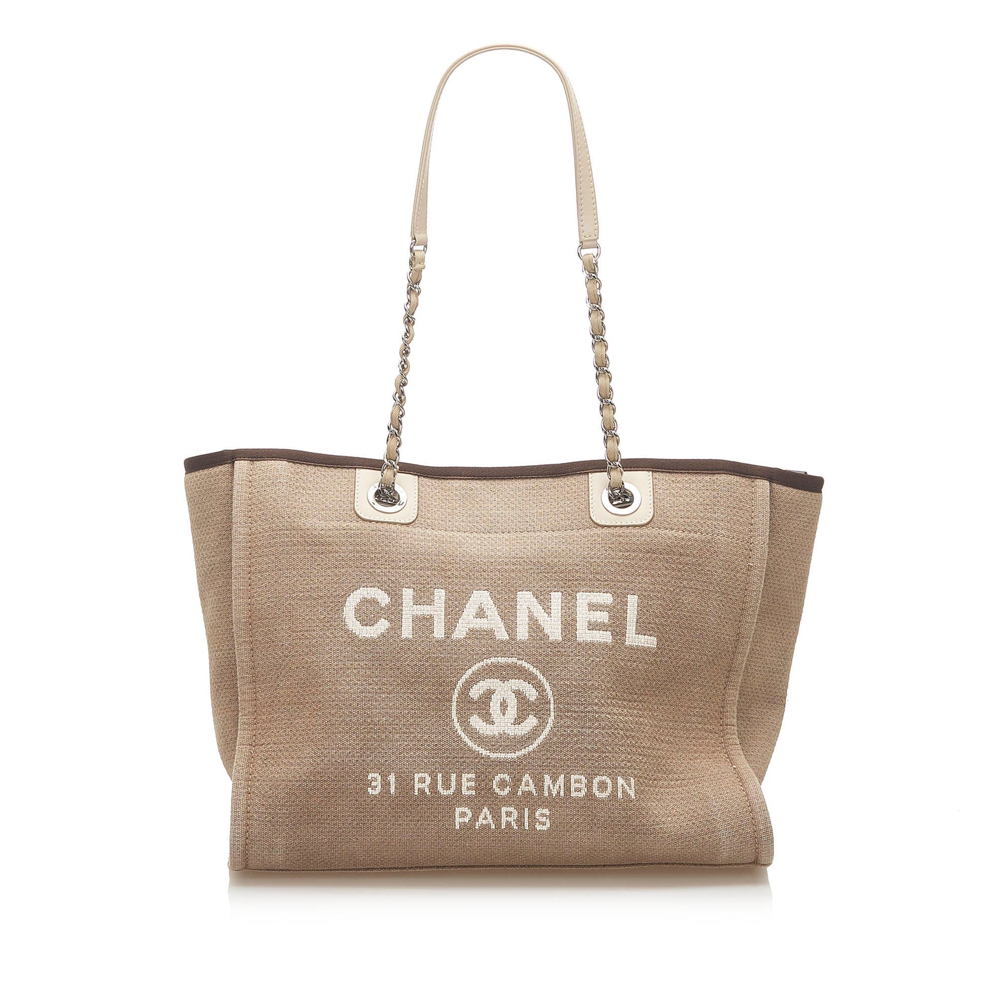Chanel Deauville Tote Bag Leather Canvas