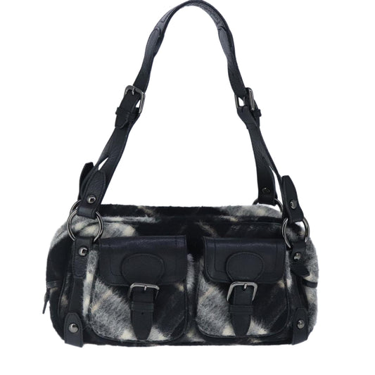 Burberry Label Wool Shoulder Bag Black Blue