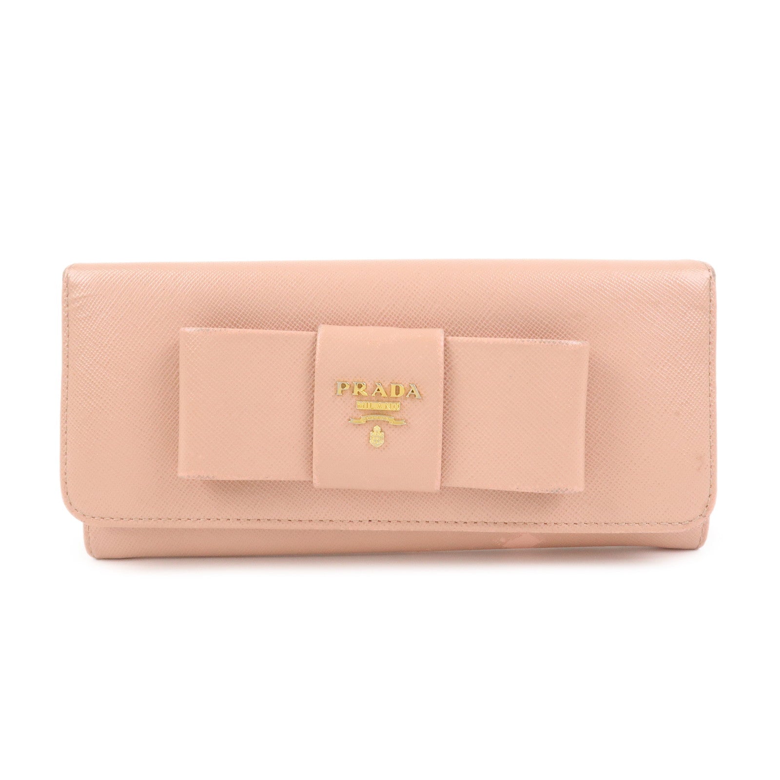 Ribbon Long Wallet Leather Saffiano Pink Handbag