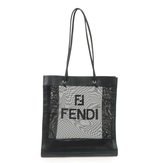Tote Bag Mesh Shoulder Bag Hardware Leather Black Gold