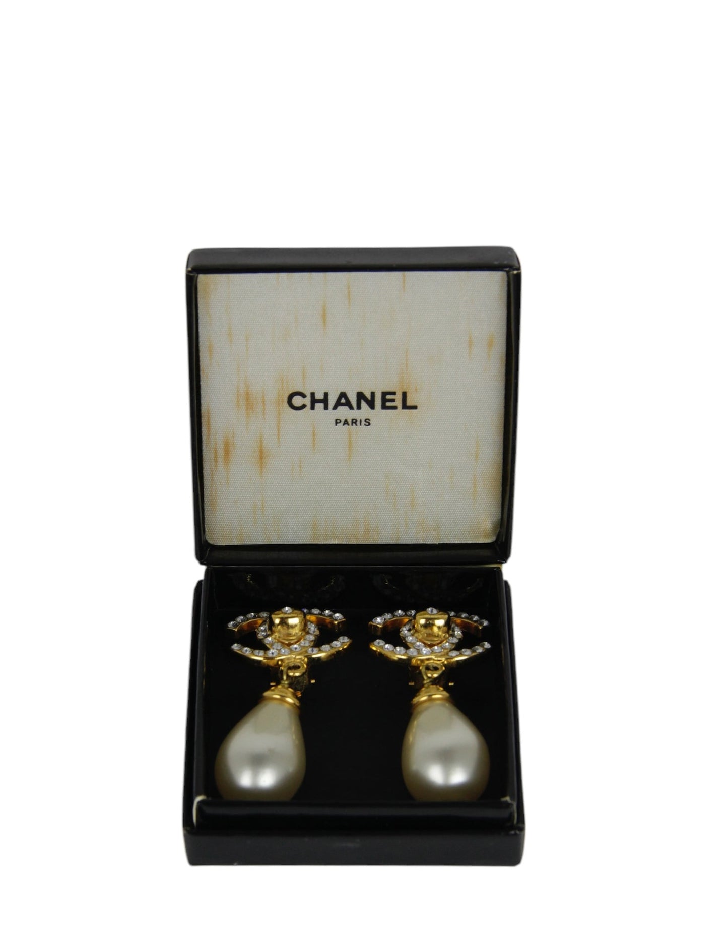 Chanel Crystal CC & Pearl Hanging Clip Earrings Jewelry