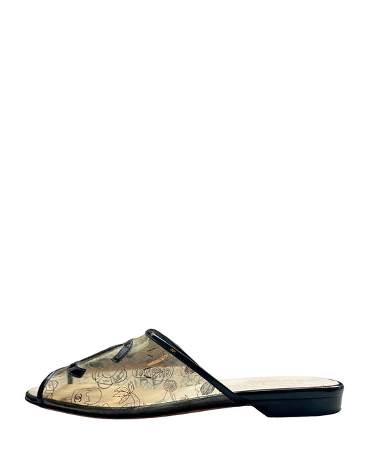 Chanel 2019 Printed PVC CC Logo Slides sz Shoes