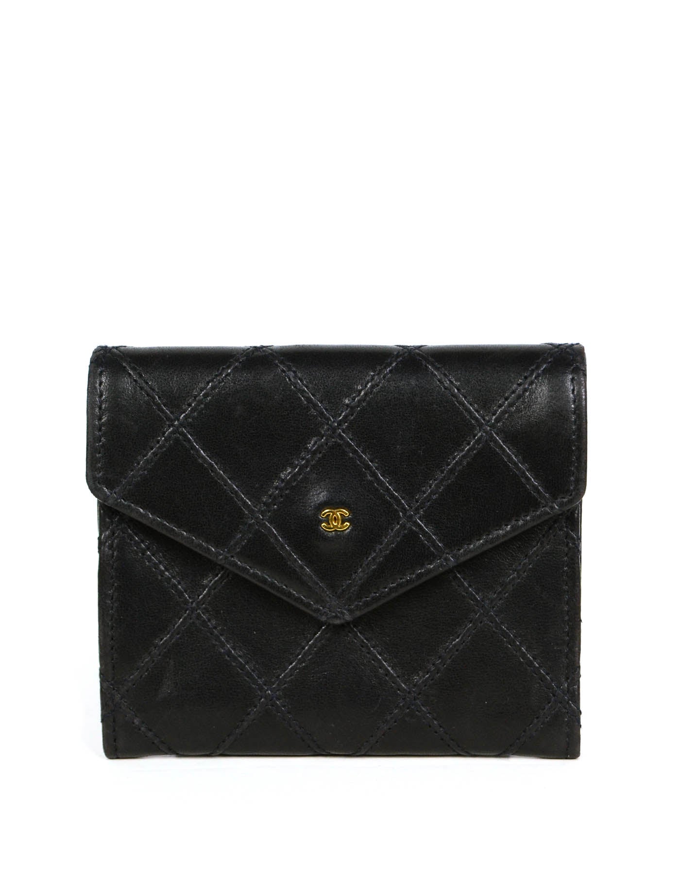 Chanel Black Lambskin Leather Quilted Card Case Wallet