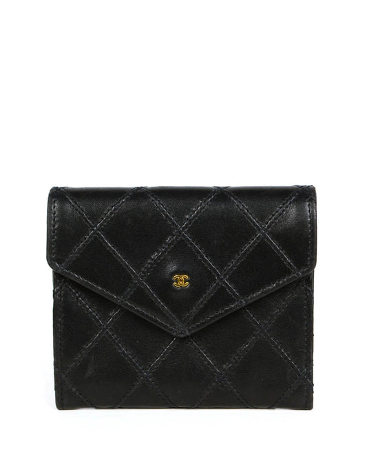 Chanel Black Lambskin Leather Quilted Card Case Wallet