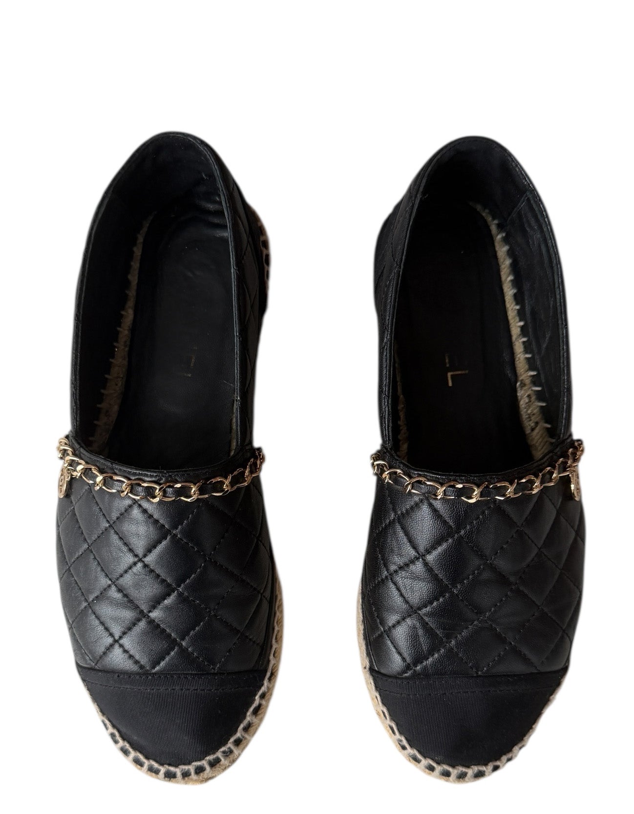 Chanel Black Quilted CC Chain Espadrilles sz 39 Accessory