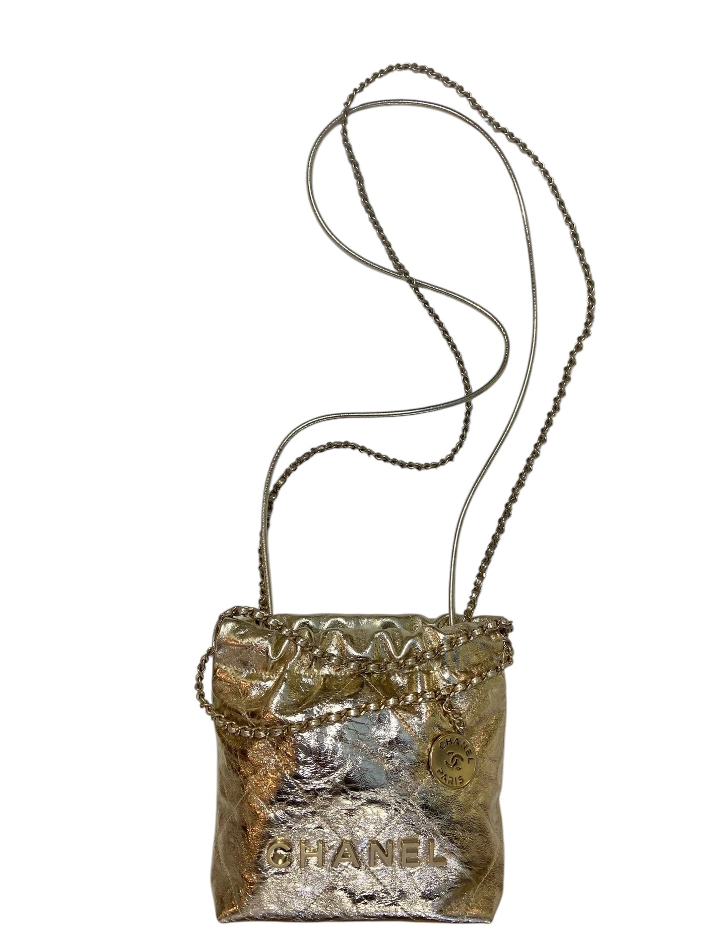 Chanel 2025 Metallic Calfskin Quilted Mini 22 Bag