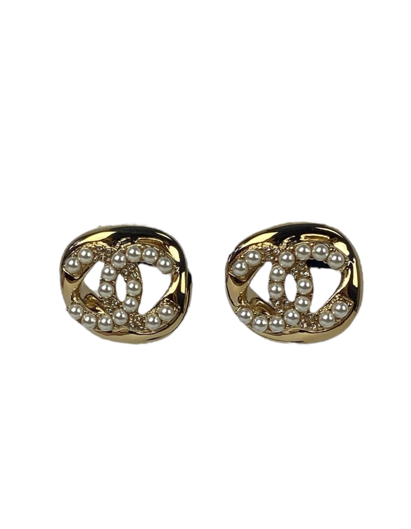 Chanel Metal Pearl CC Pierced Earrings Jewelry