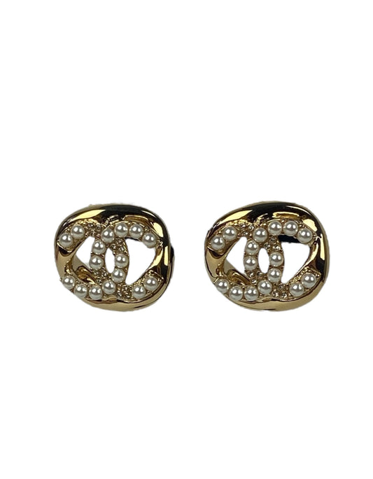 Chanel Metal Pearl CC Pierced Earrings Jewelry