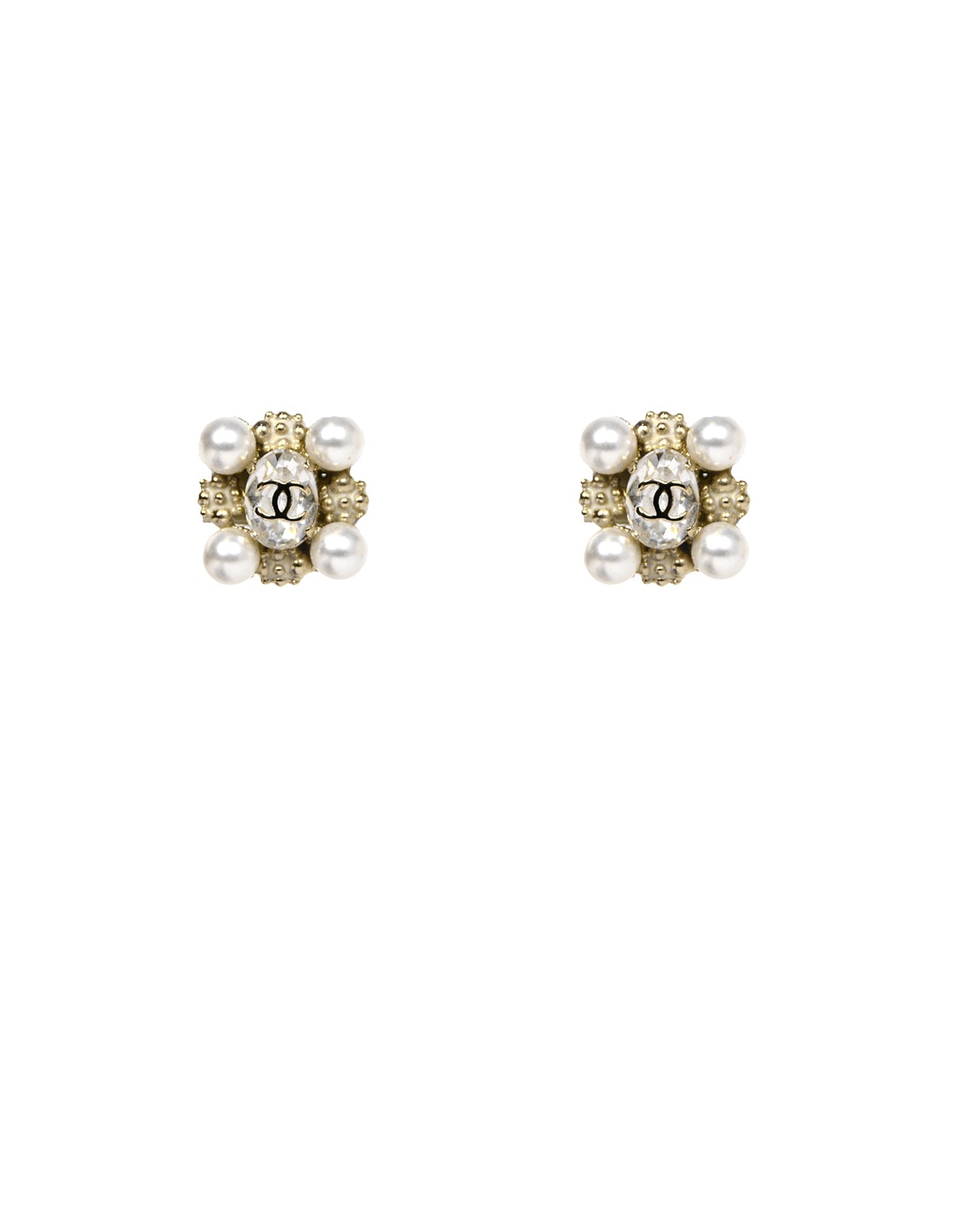 Chanel Pearl and Crystal CC Clip-on Earrings Jewelry