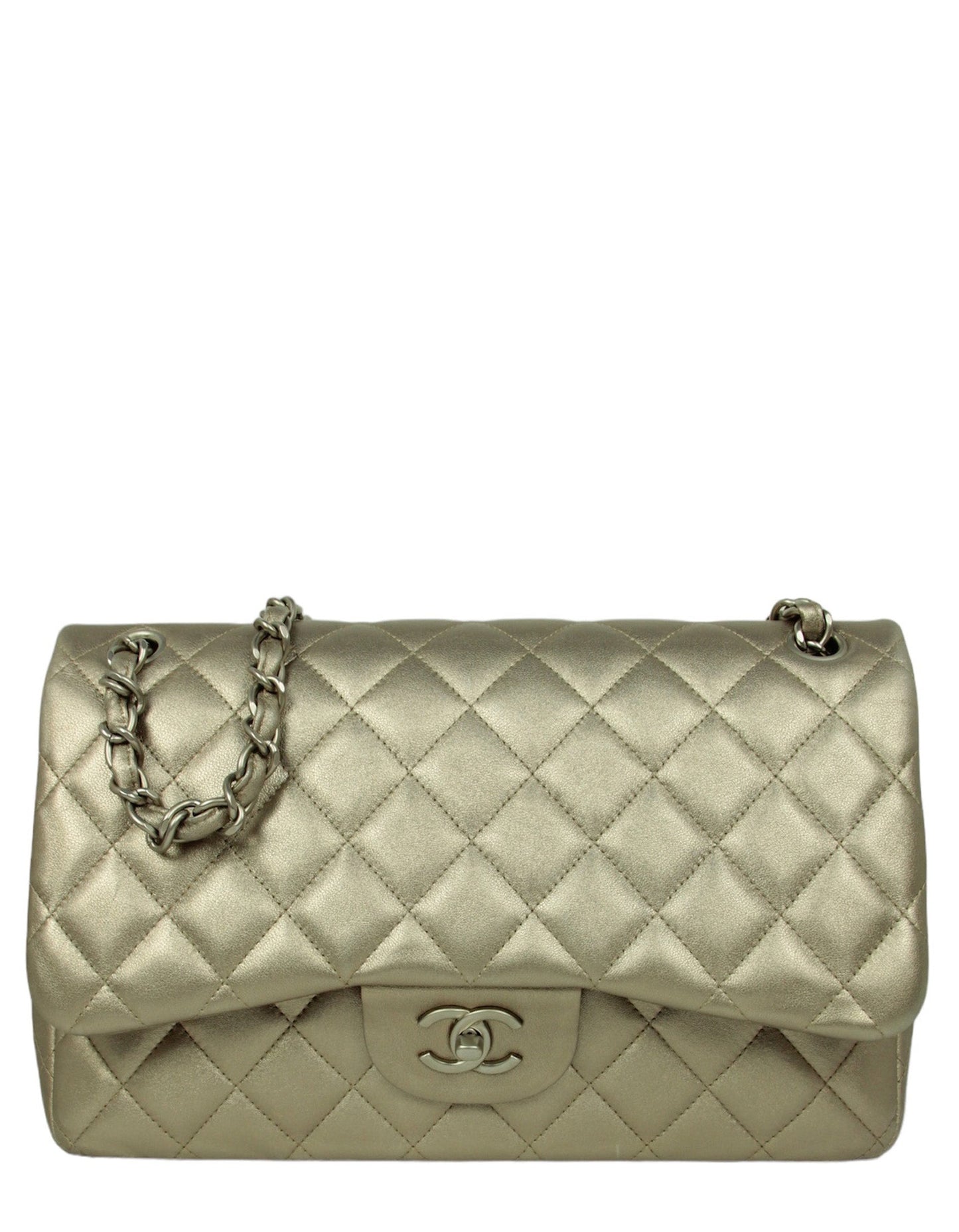 Gold Lambskin Double Flap Jumbo Bag Signature