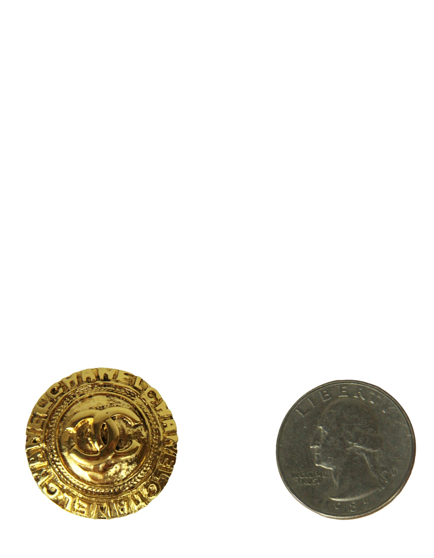 Chanel Goldtone 1" CC Button Clip-On Earrings Jewelry
