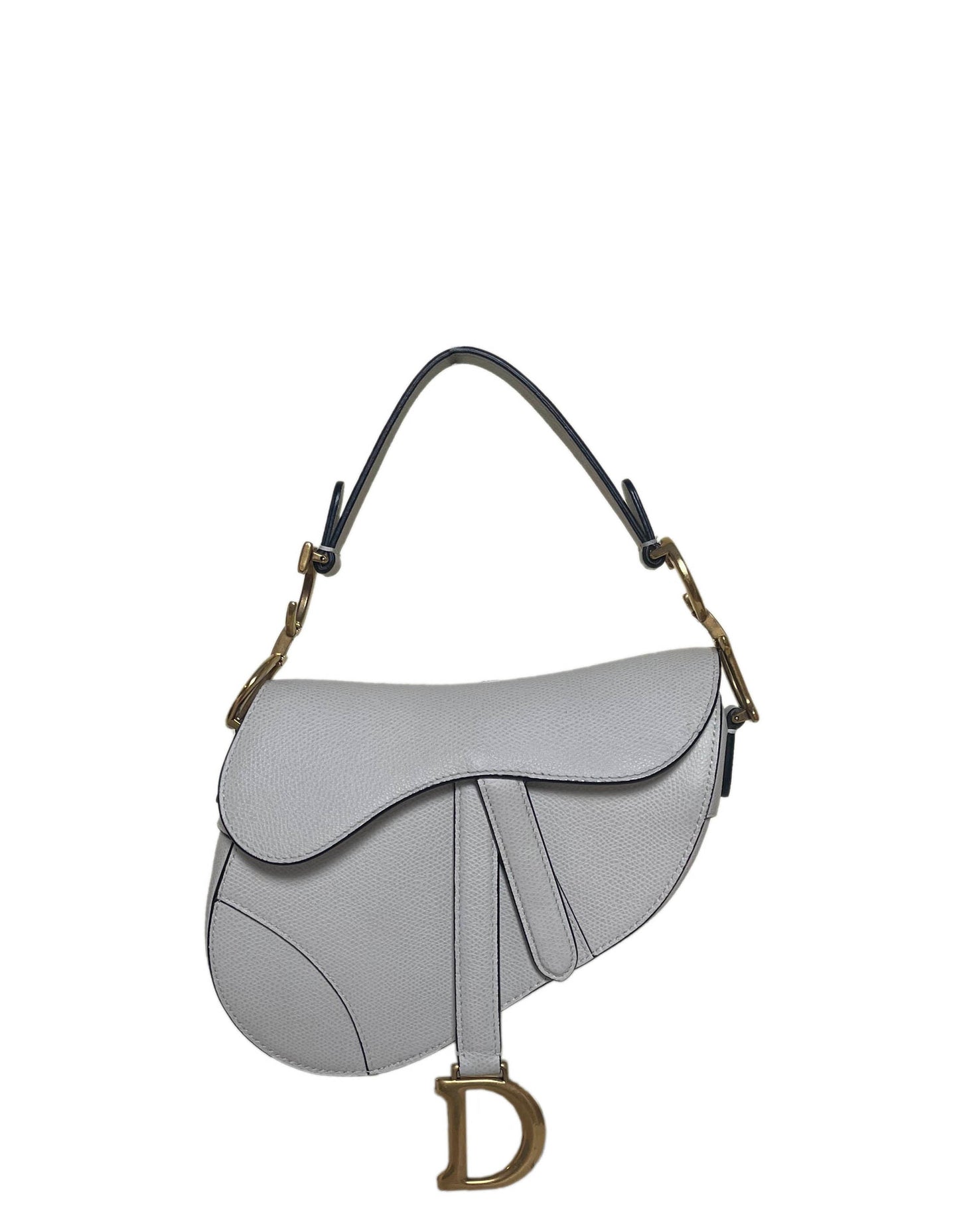 Dior Handbag Grained Calfskin Saddle Bag Leather White Gold Shoulder Bag