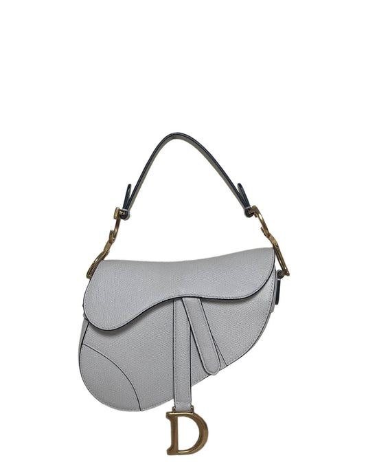 Dior Handbag Grained Calfskin Saddle Bag Leather White Gold Shoulder Bag