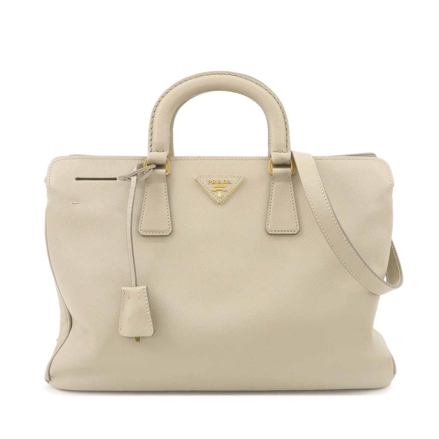 Triangle 2Way Bag Hand Bag Hardware d Leather Beige Gold Handbag