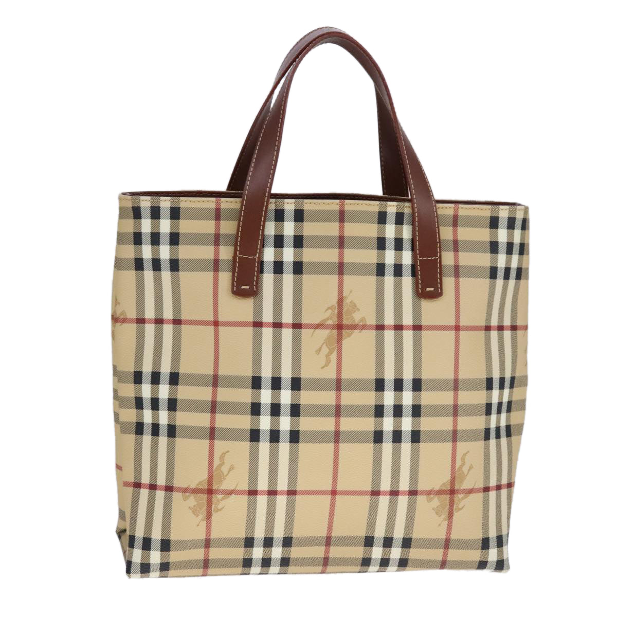 Burberry Haymarket Tote Bag Leather Beige