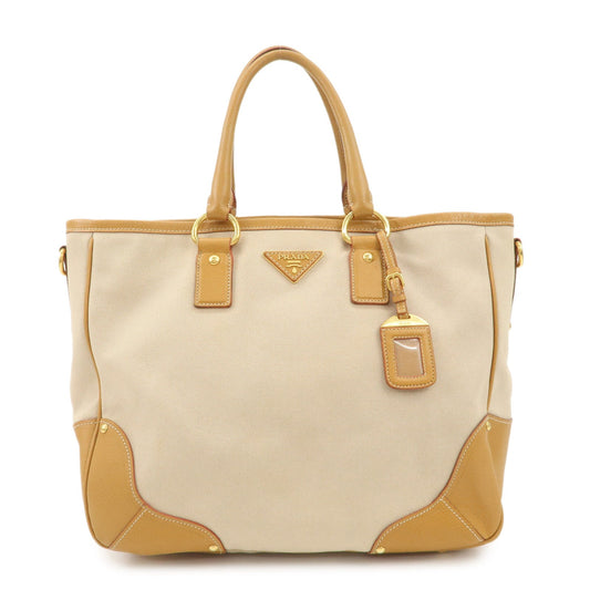 Tote Bag Triangle 2 Way Leather Canvas Brown