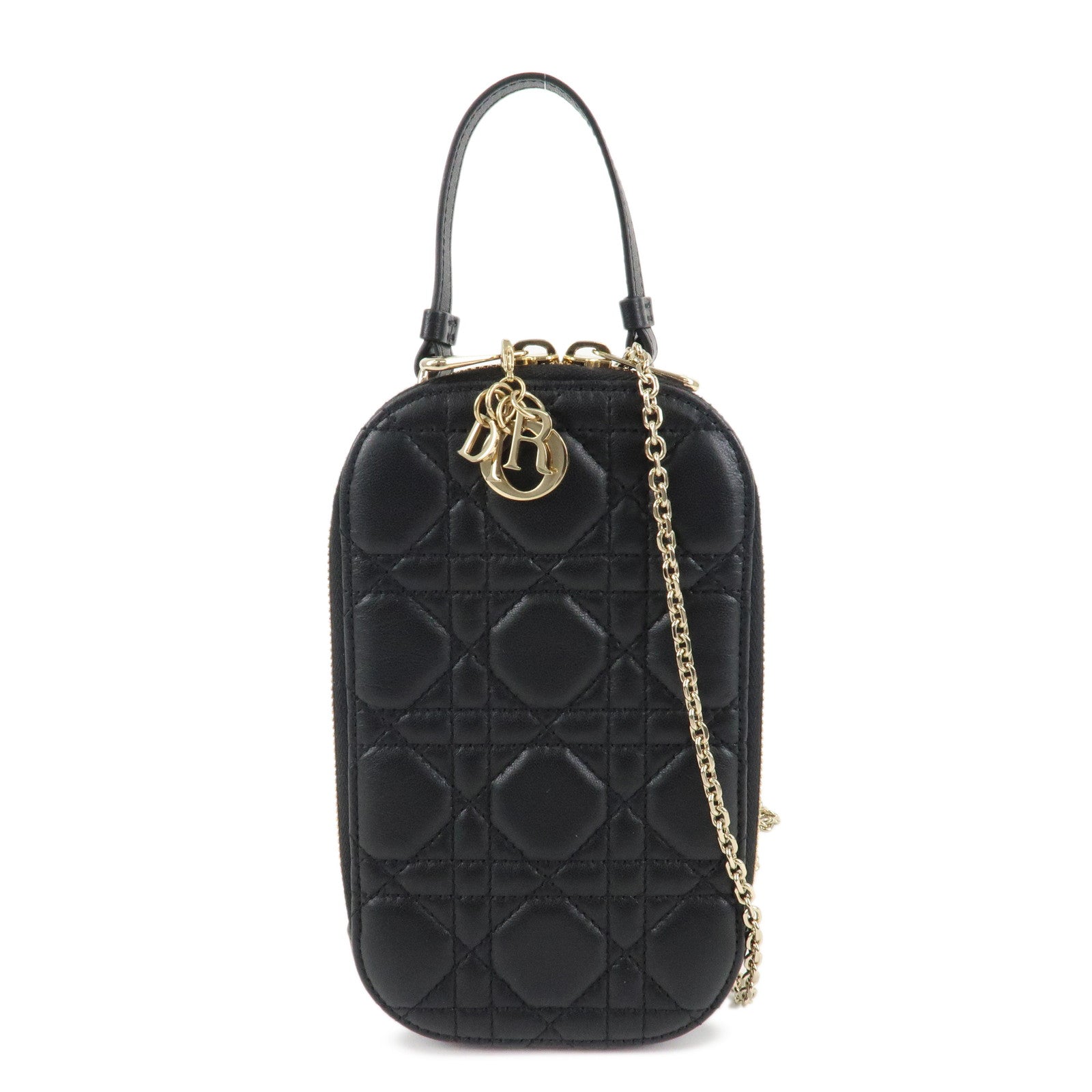 Dior Handbag Christian Lady Call'in Cannage Lamb Skin Phone Holder D 2