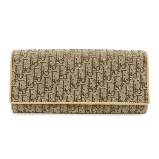 Dior Handbag Christian Trotter Juard Long Wallet Leather Canvas Brown