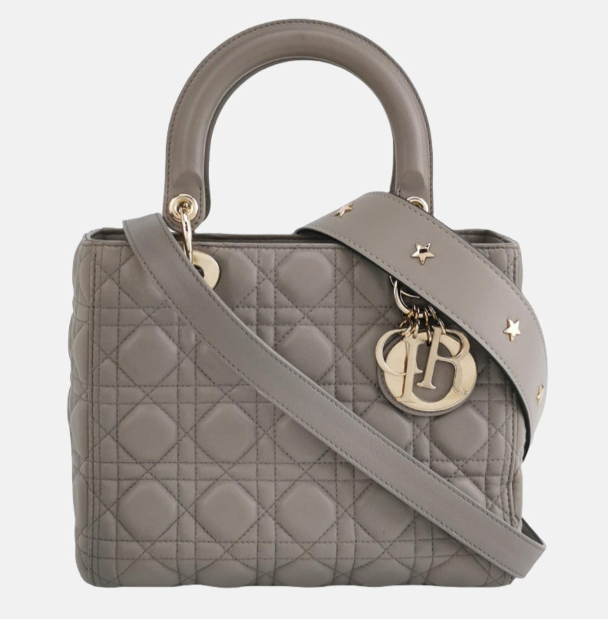 Dior Lady Grey Lambskin Cannage Handbag Abc Strap Leather Medium Travel Bag