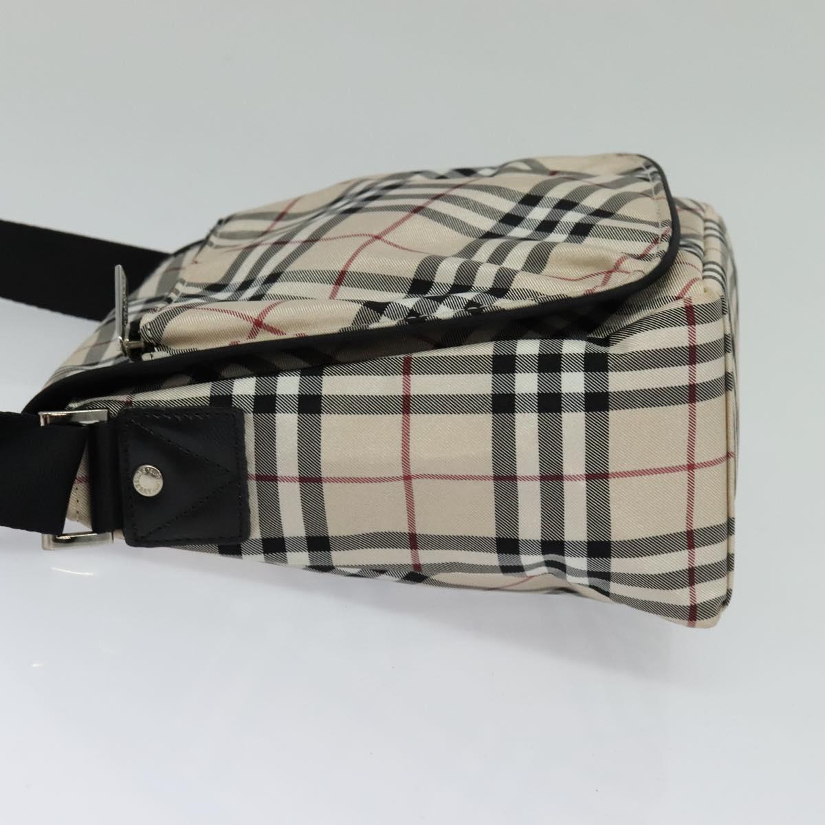 Burberry Label Shoulder Bag Nylon Beige Blue