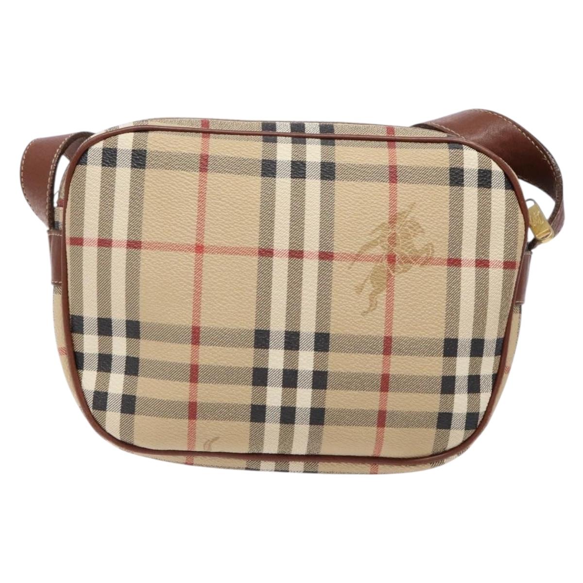 Burberry Nova Check Shoulder Bag Leather Canvas Beige