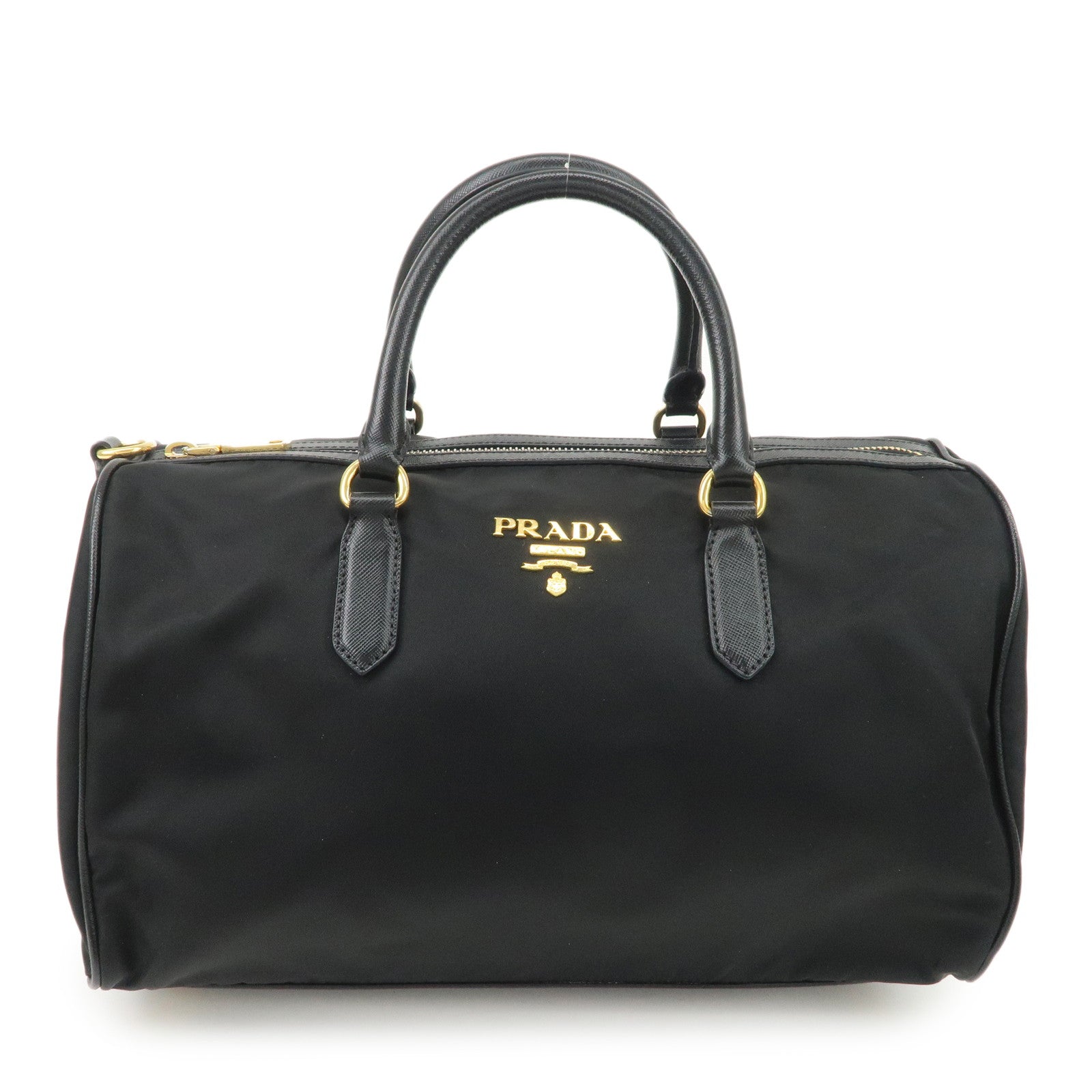 Boston Bag Hand Bag HDW d Leather Nylon Black Handbag